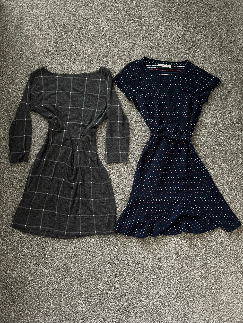 Bundle of 2 LOFT Dresses Fall Winter Midi Dress Plaid Polka Dot